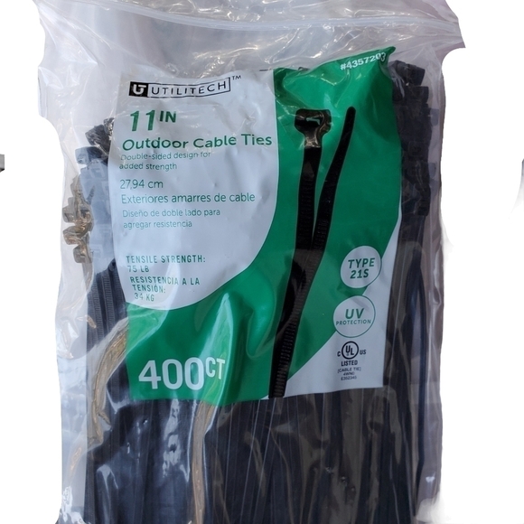 NEW Utilitech 11" outdoor Cable Ties 400ct double sided 75lb strength #4357203 - Picture 2 of 3